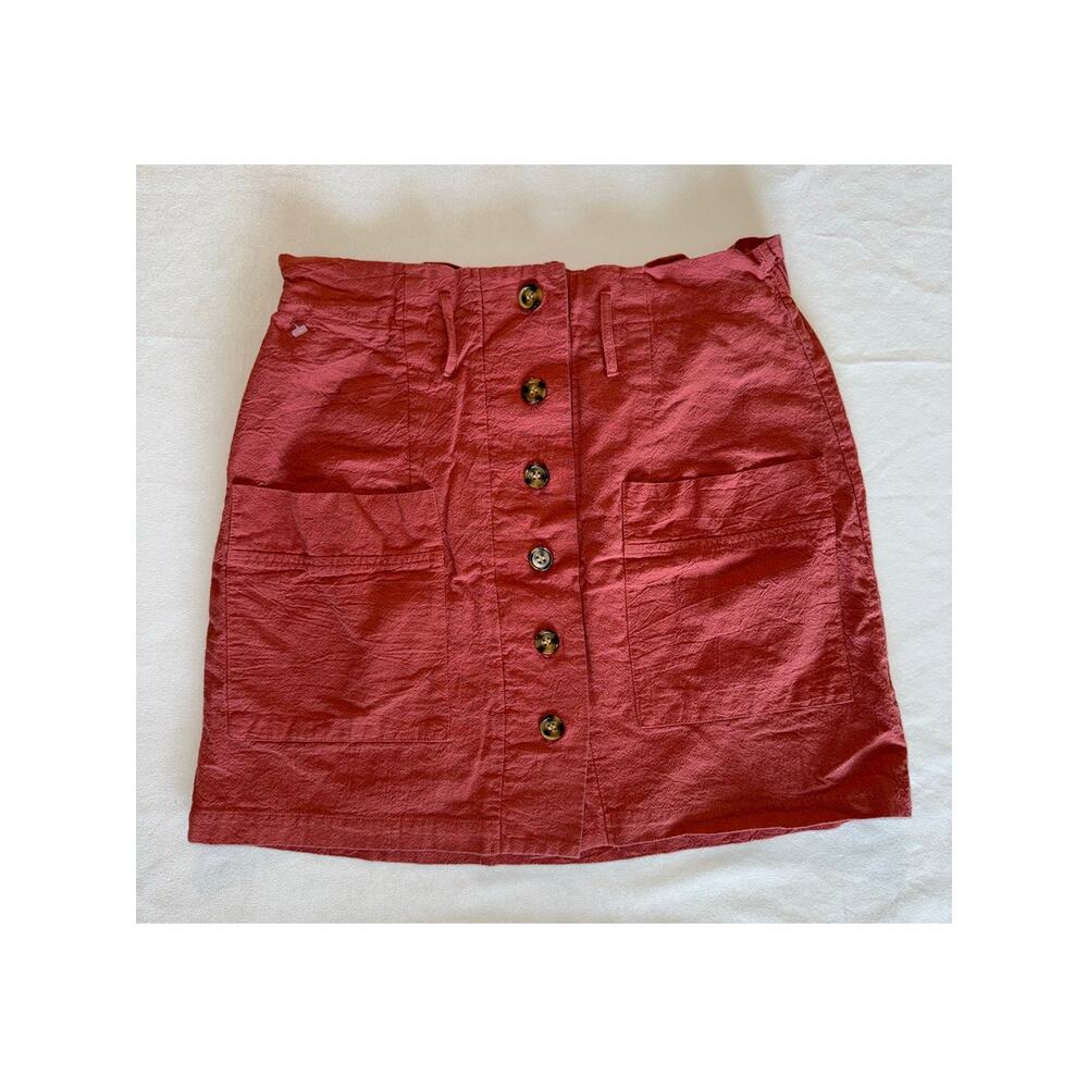 Hesperus Pink Women's Skater Mini Skirt L Buttons Pockets Stretch Waist EUC